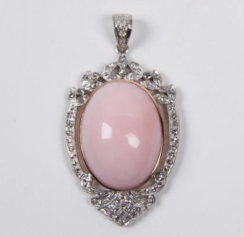pink opal and diamond pendant
