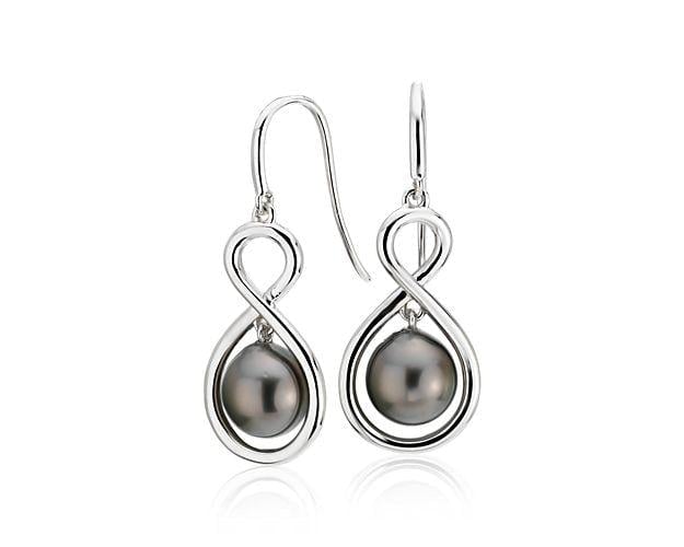 Tahitian Cultured Pearl Infinity Drop Earrings in Sterling Silver Blue Nile