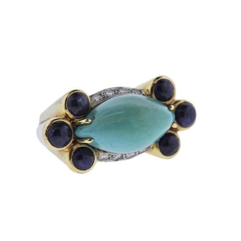 scratched turquoise cocktail ring