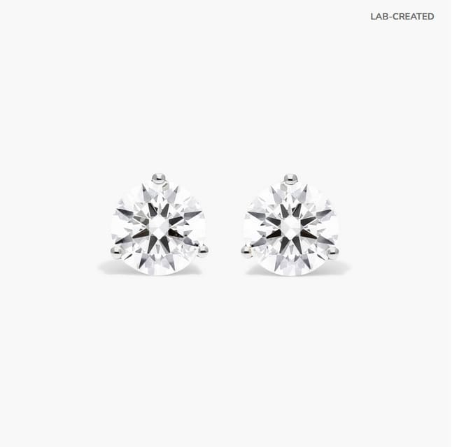 14K White Gold Three Prong Martini Round Brilliant Lab Created Diamond Stud Earrings James Allen