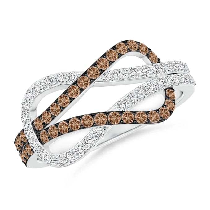 Encrusted Brown and White Diamond Infinity Knot Ring Angara