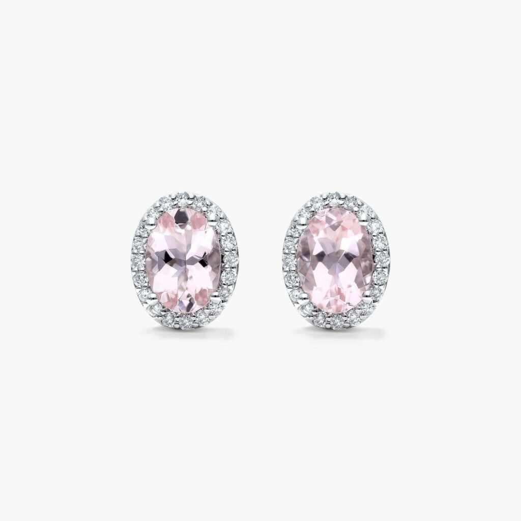 14K White Gold Morganite and Diamond Halo Earrings James Allen