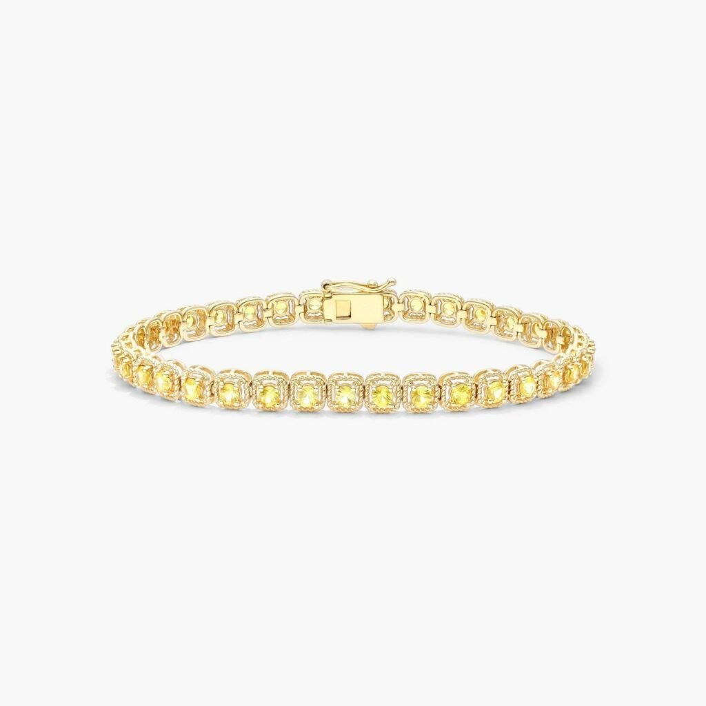 14K Yellow Gold Yellow Sapphire Cushion Cable Halo Tennis Bracelet James Allen