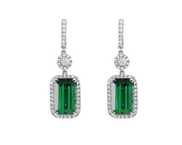 Extraordinary Collection: Tourmaline and Diamond Drop Earrings in 18k White Gold
