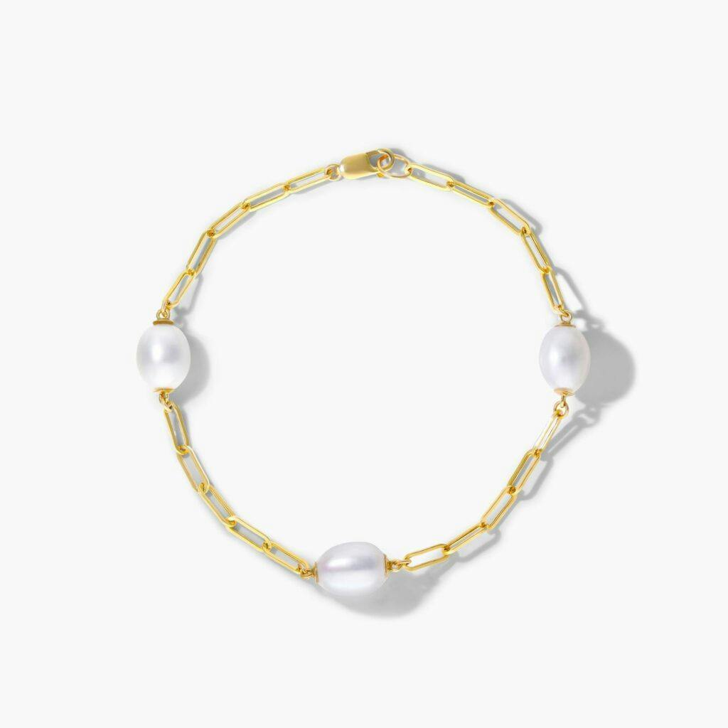 14K Yellow Gold Freshwater Cultured Pearl Station Paperclip Bracelet James Allen