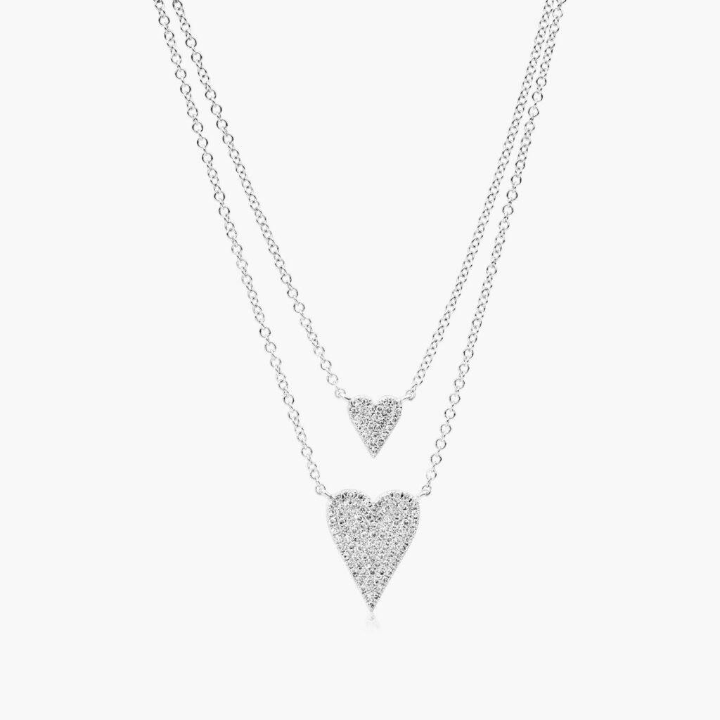 14K White Gold Two Hearts in One Layered Diamond Necklace James Allen