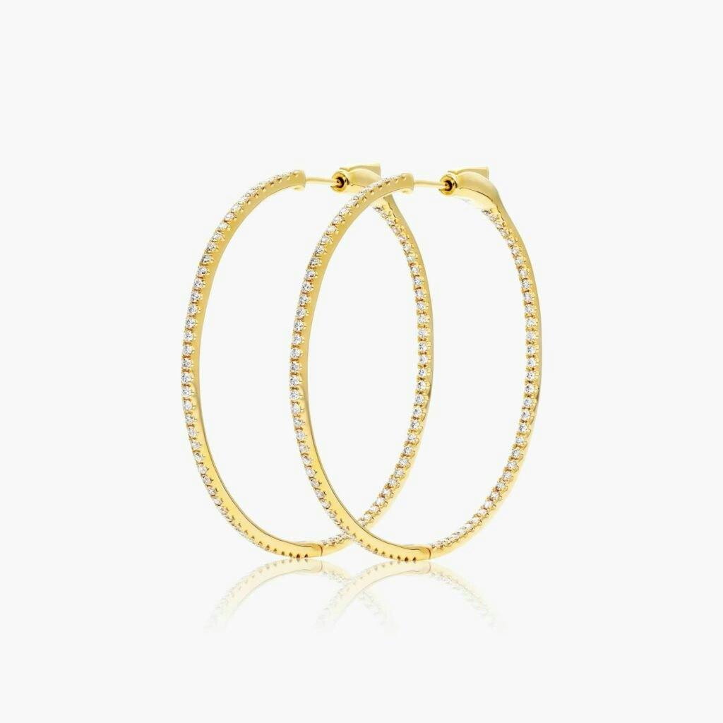 14K Yellow Gold Inside Out Round Hoops, 1.50 Inch Diameter Jame Allen