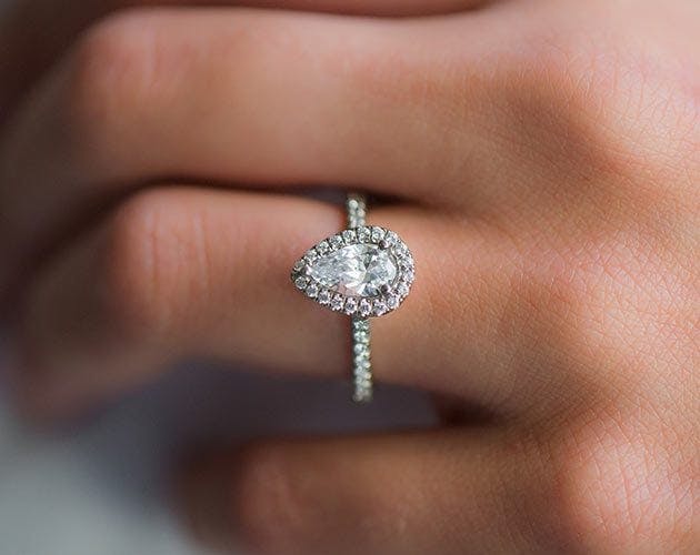 Pear Shaped Diamond Pavé Halo and Shank Diamond Engagement Ring James Allen