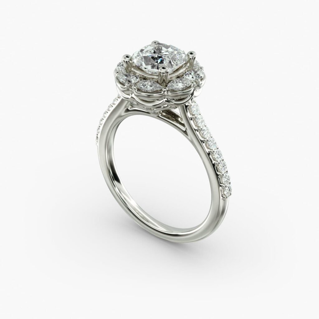 The Ritz Emerald Halo Diamond Engagement Ring in 14k White Gold Blue Nile