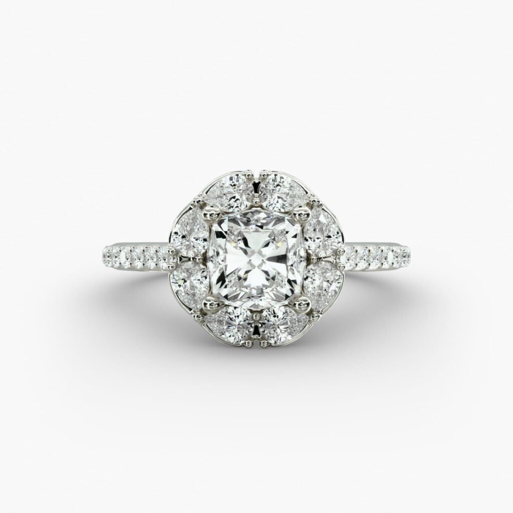 The Ritz Emerald Halo Diamond Engagement Ring in 14k White Gold Blue Nile