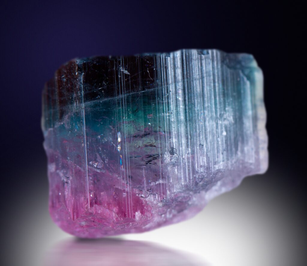 Example of color zoning in a rough tourmaline crystal