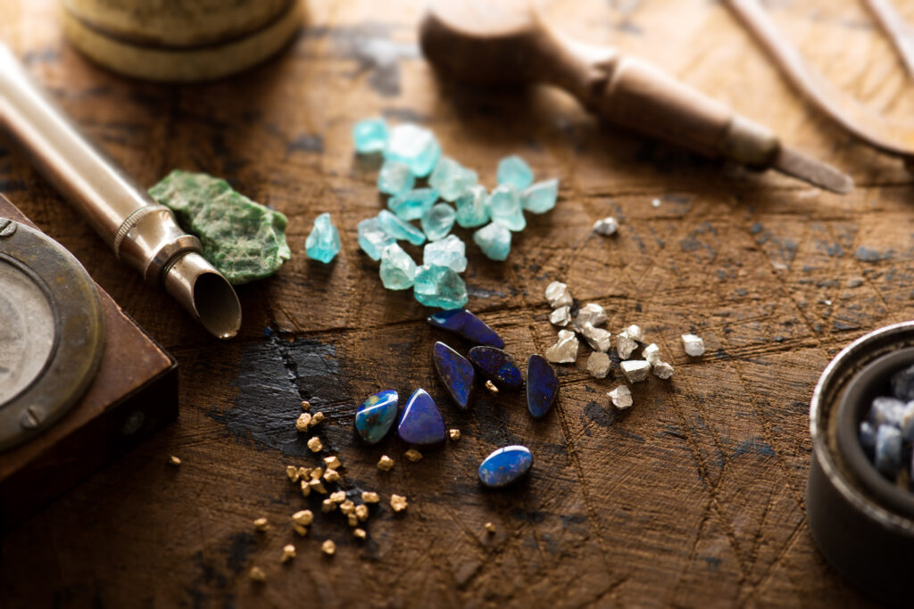 A variety of gemstones displayed on the table