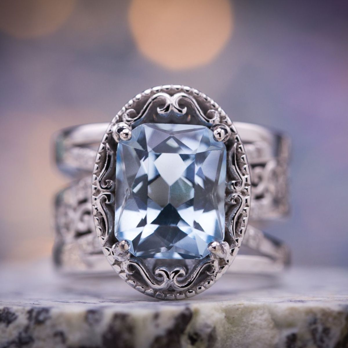 Three Stone Engagement Ring With Rough Aquamarines | Jewelry by Johan -  Jewelry by Johan