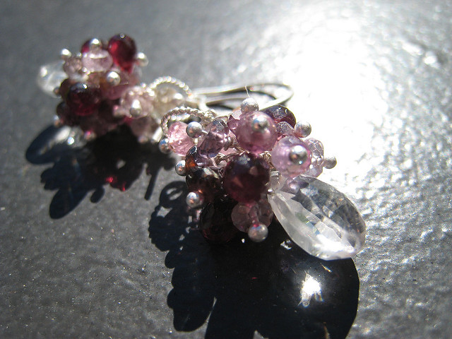 Earrings with Iolite, Garnet, and Spinel