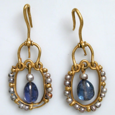 gold, pearl, and sapphire earrings - Byzantine Empire