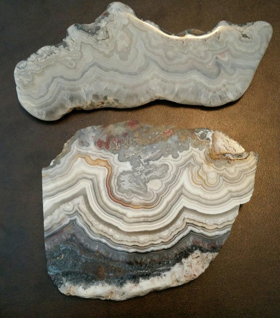 Lace agates with red bands are considered rare. “Two Missouri Lace Agates.” © Cara Williams, Stone Group Labs. Used with permission.