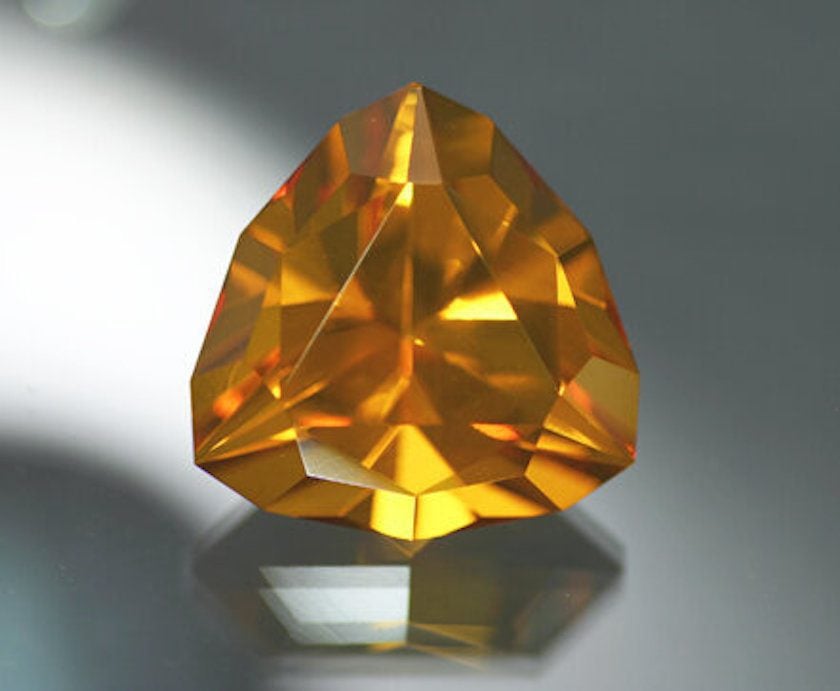 Orange Square Glass Bead in Center Collectible Jewelry Copper Triangle Vintage Pendant
