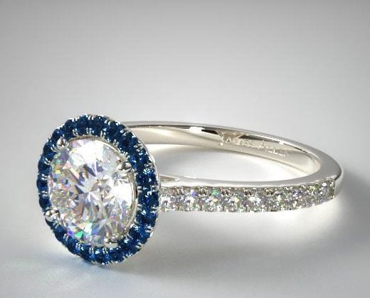 18K White Gold French Cut Pavé Blue Sapphire Engagement Ring James Allen