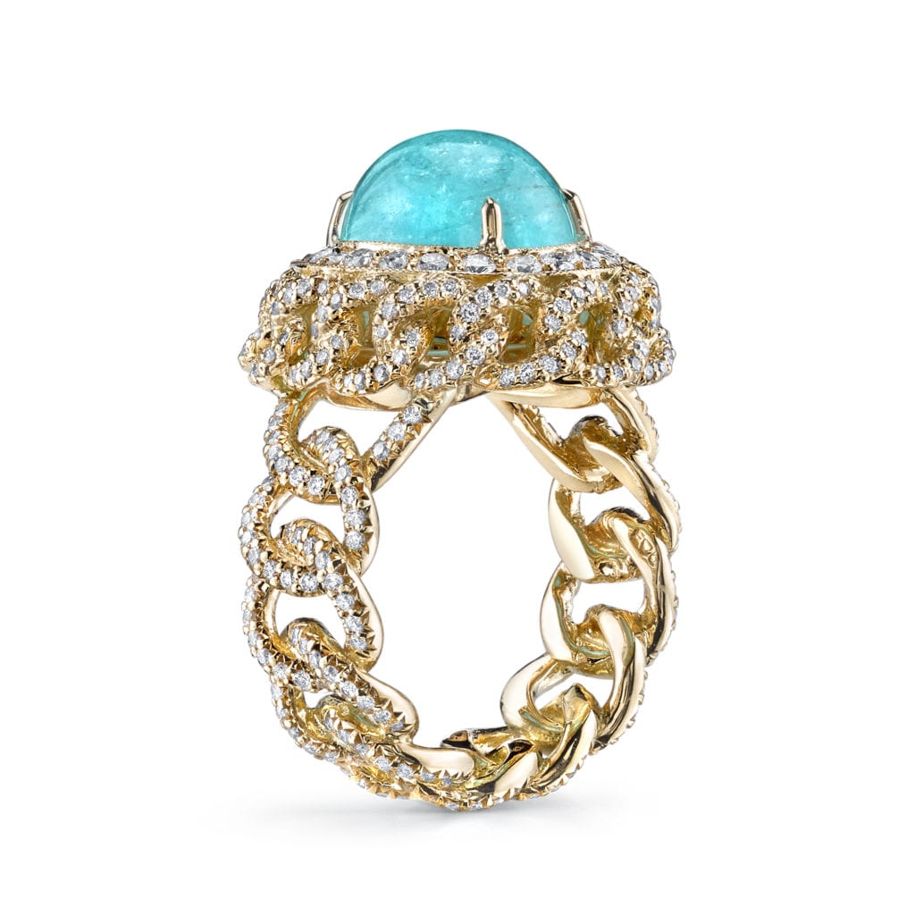 paraíba tourmaline buying guide - Chain Ring (Brazilian Paraiba)- Side