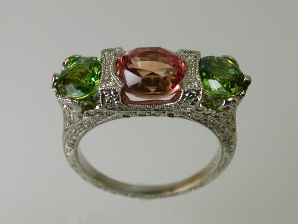 demantoid garnet buying guide - padparadscha and demantoid ring