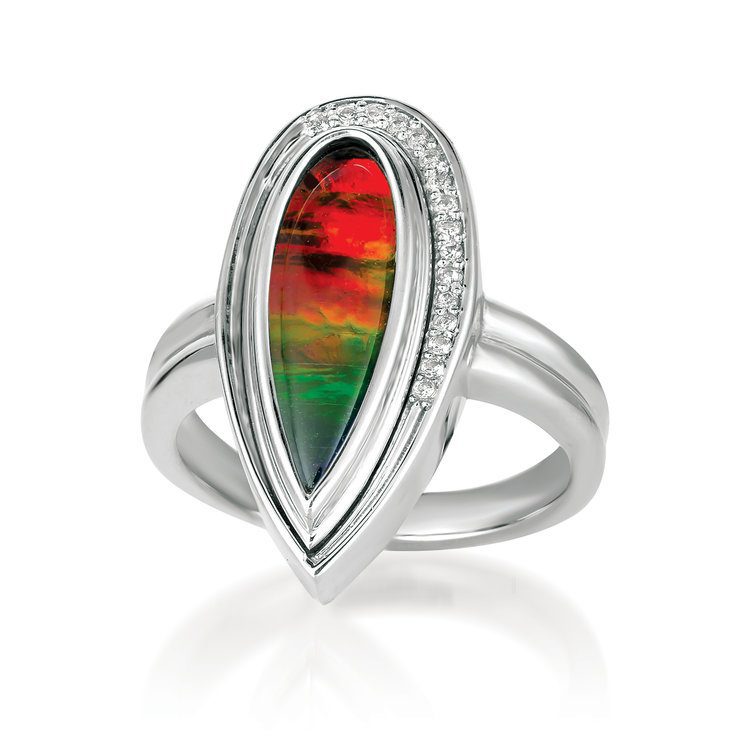 ammolite buying guide - tear drop ring