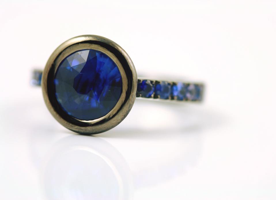 blue gemstones - unheated royal blue sapphire in rhodium and white gold