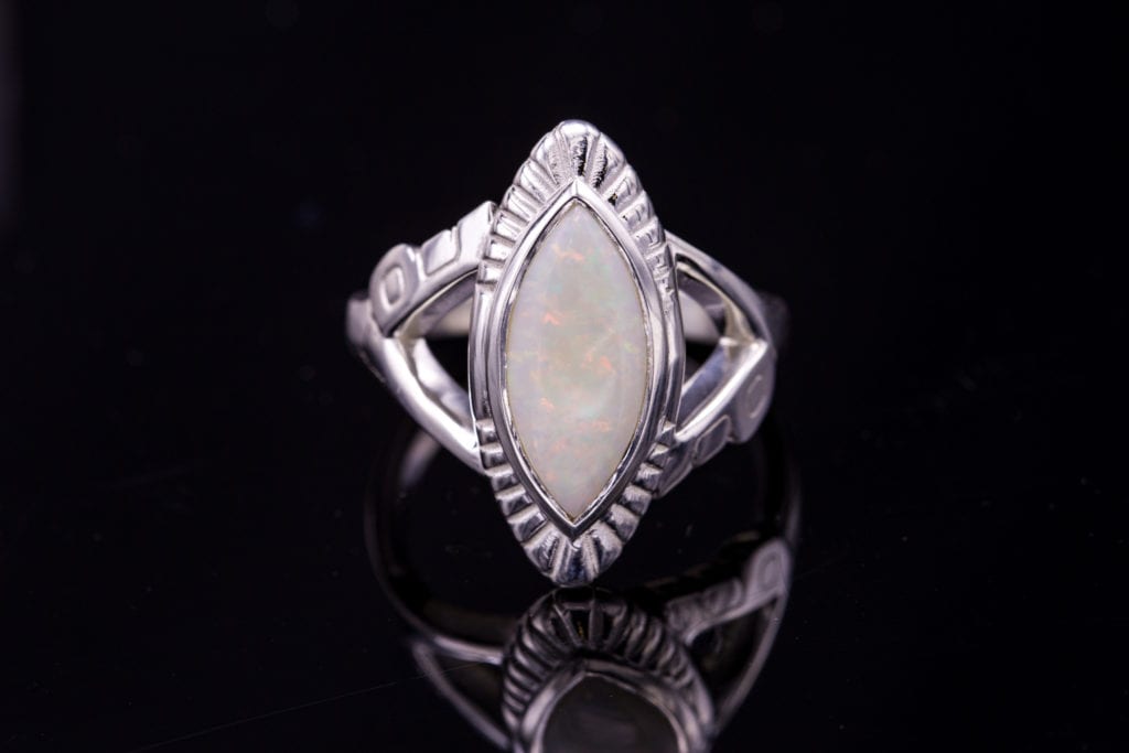 Art Deco opal ring - opal engagement ring stone