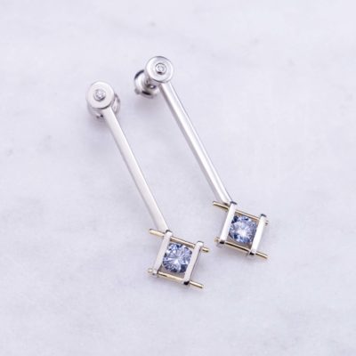 earrings with lab-created fancy blue diamonds - lab-created diamonds