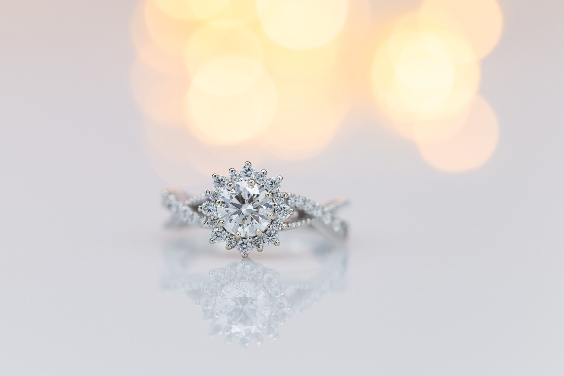 engagement ring setting - twisted pave shank with sunburst halo