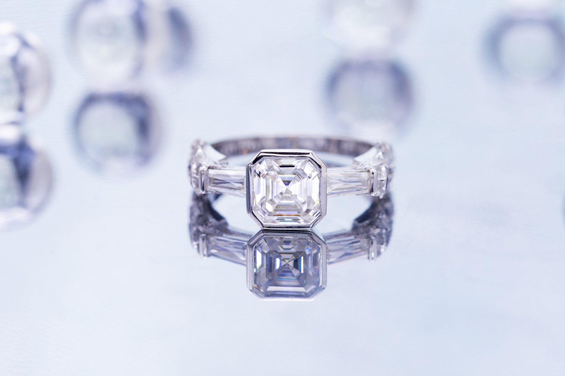 engagement ring settings - bezel-set asscher diamond