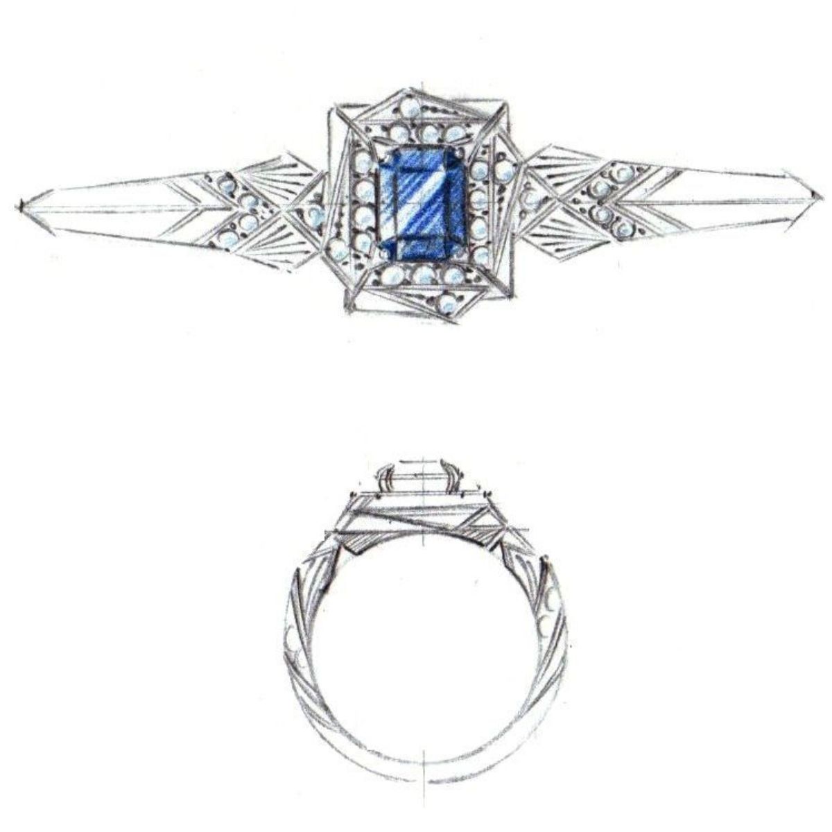 Art deco vintage sapphire engagement rings