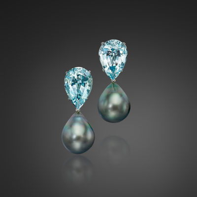 aquamarine earrings - tahitian pearls