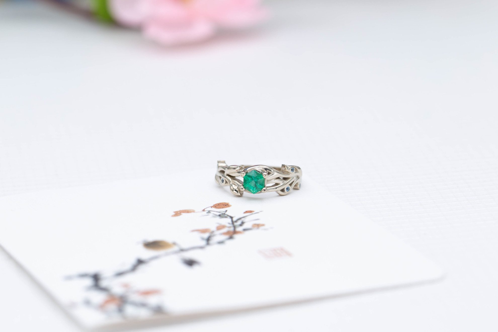 hexagon emerald engagement ring