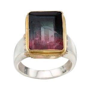 Round Pink Faceted Bi-Colored Tourmaline Gemstone Silver Woman Ring Size 6-10 Round Pink Faceted Bi-Colored Tourmaline Gemstone Silver Woman Ring Size 6-10