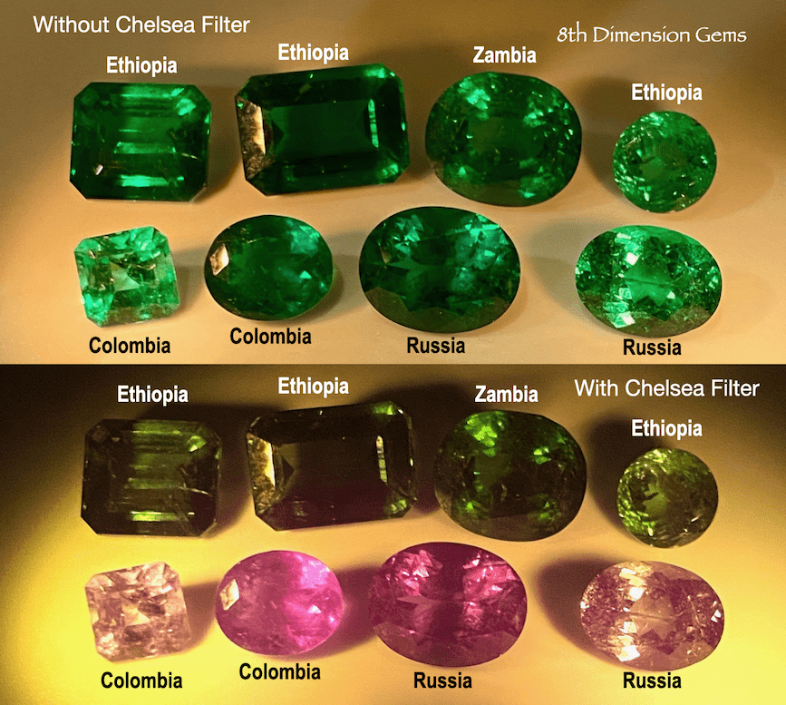 emeralds with and without Chelsea filters 2