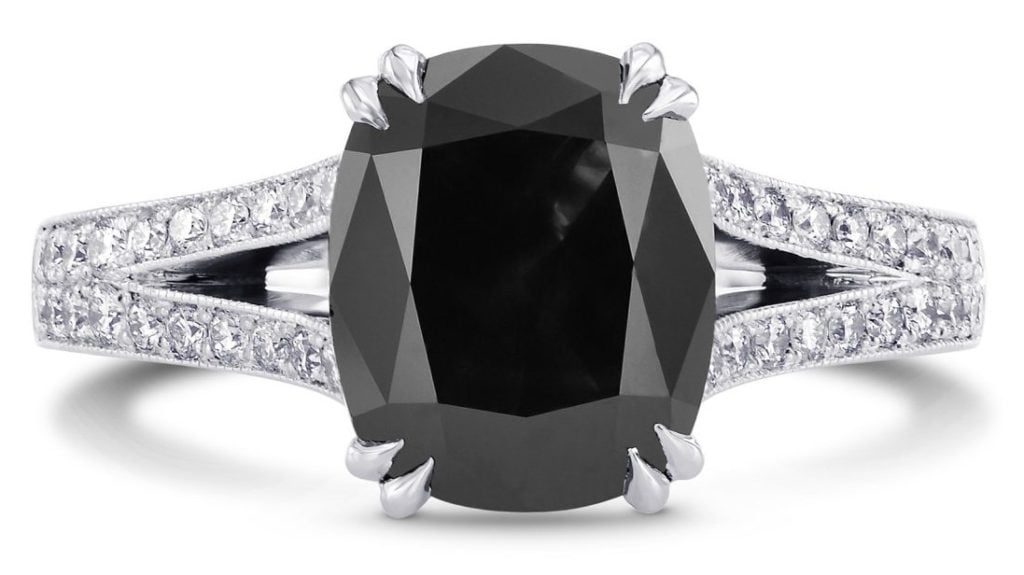 Buy 4 Prong Setting Side Stone Halo Black Diamond Ring - Diamonds Factory