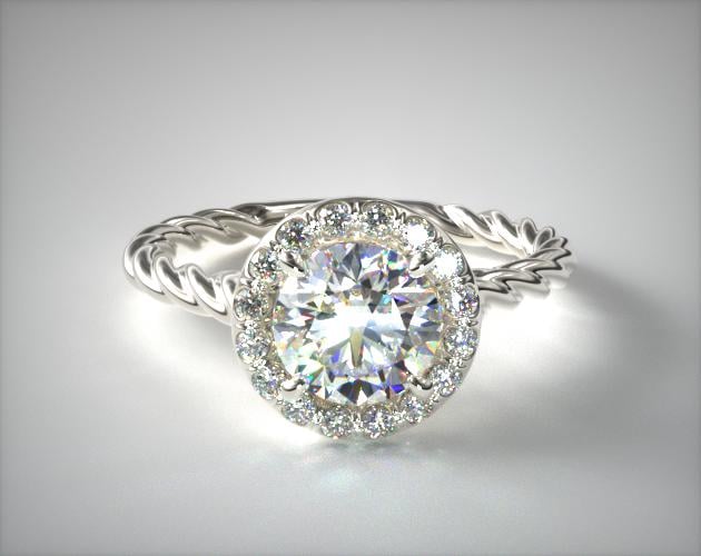 18K White Gold Pave Halo Cabled Diamond Engagement Ring James Allen