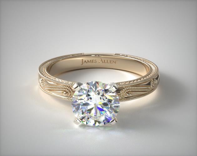 0.91 Carat E-VS2 Very Good Cut Round Diamond Engraved Solitaire Engagement Ring James Allen