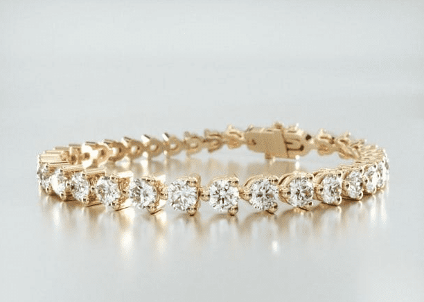 14K Yellow Gold Three Prong Flower Clasp Lab Created Diamond Tennis Bracelet James Allen