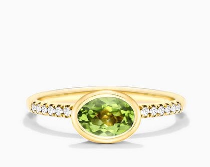 18K Yellow Gold East-West Oval Peridot and Diamond Ring James Allen