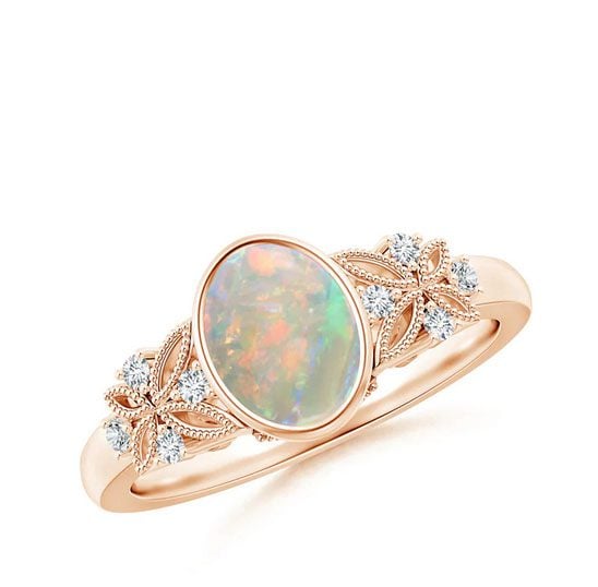 Vintage Style Oval Opal Ring with Diamonds Angara